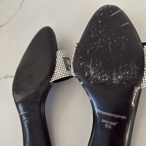 Alexander Wang Black Jo Crystal Logo Slide Silver Sandals Kitten Heel Size 36/ 6 - Picture 11 of 16